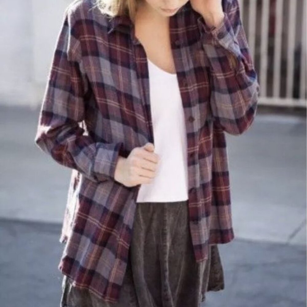 Brandy Melville Cotton Plaid Button Down Flannel, in OS